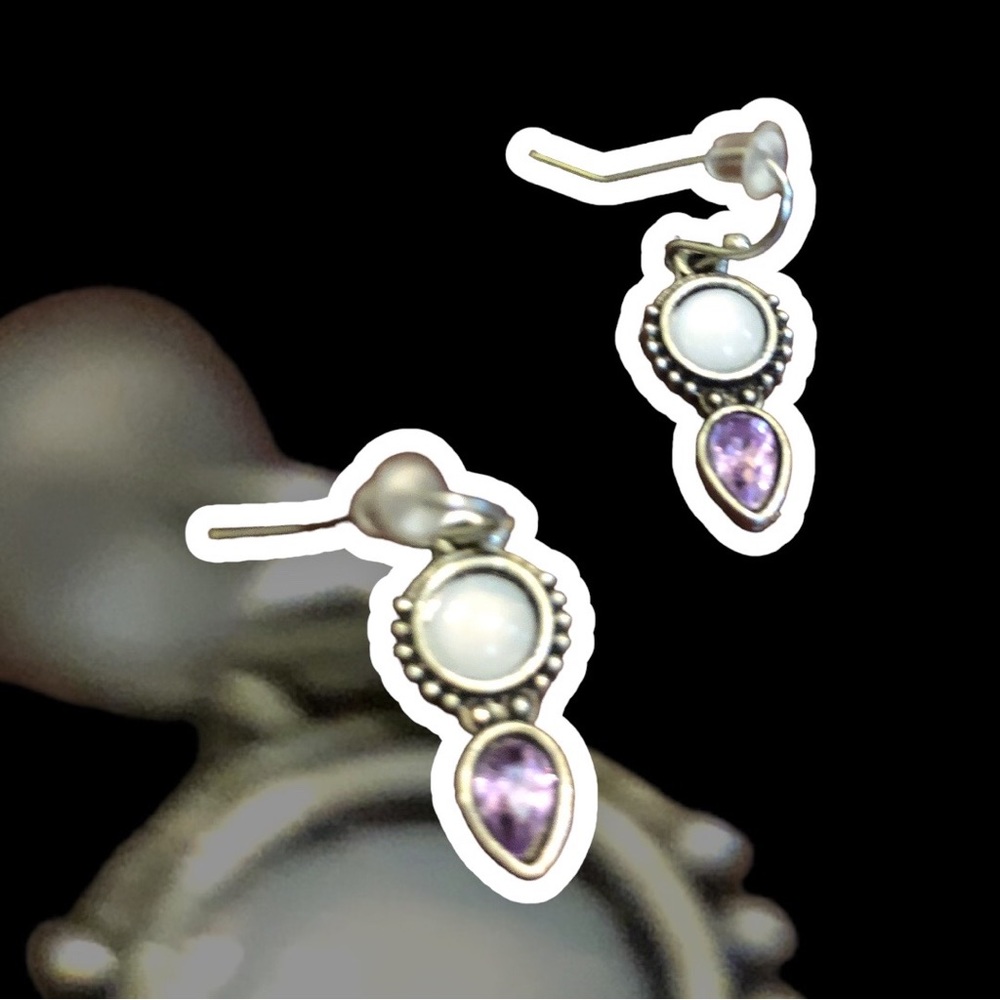 Yaomiao Crystal Dangle Circle/Water Drop Earrings White/Purple W - Picture 6 of 9